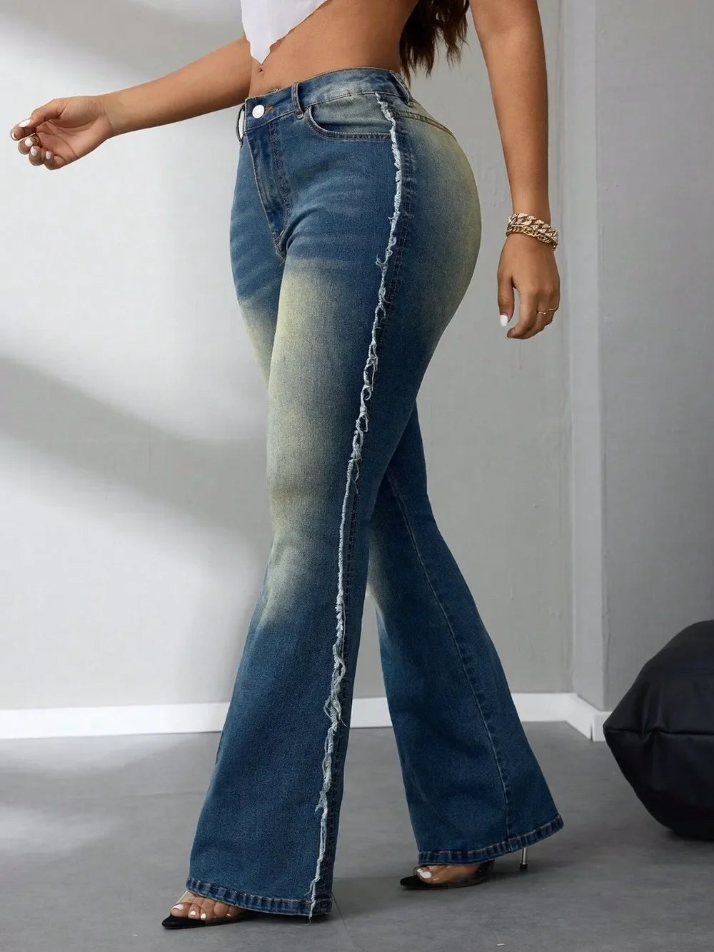 Coastal Denim Raw Hem Flare Jeans Casual Wear