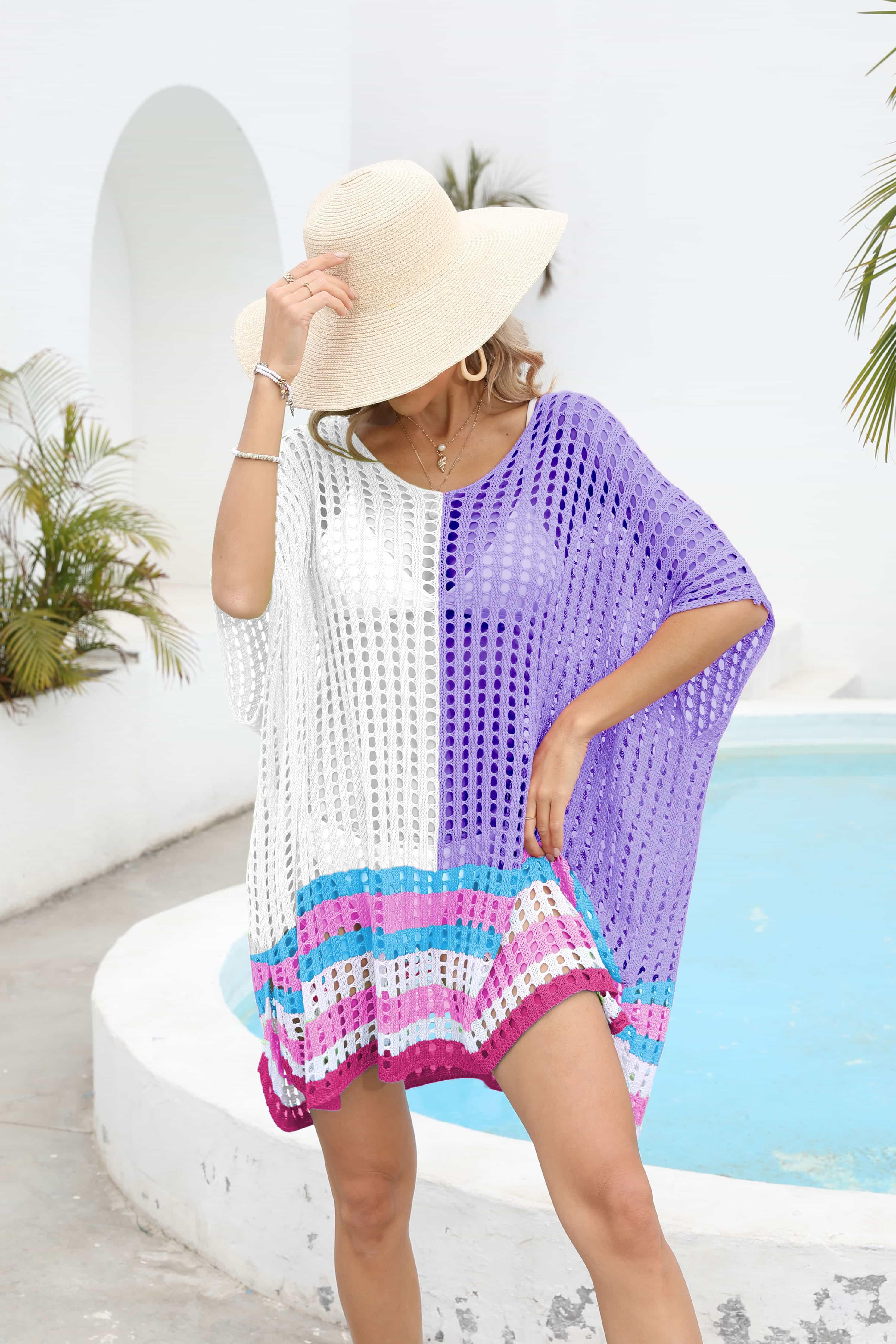 One Size Contrast Openwork Scoop Neck Swim Cover Up - Southern Shores Clothing