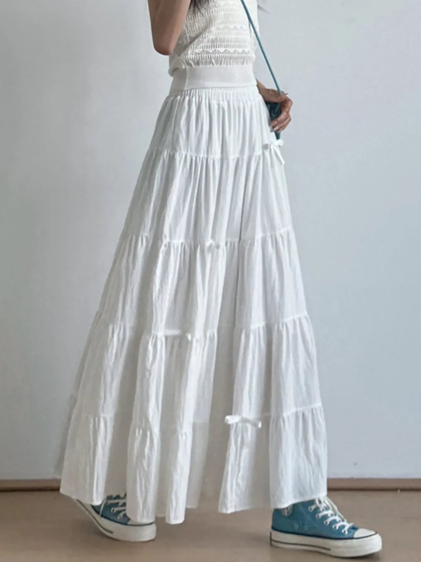 Tiered Elastic Waist Maxi Skirt Polyester - Southern Shores Clothing