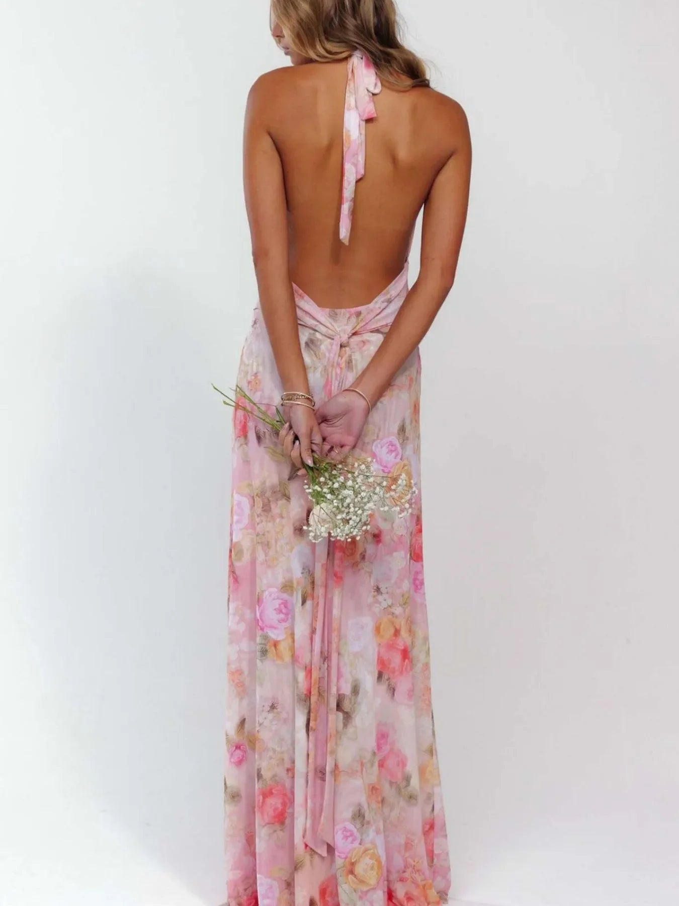 Floral Halter Neck Deep V Maxi Dress Beachwear - Southern Shores Clothing