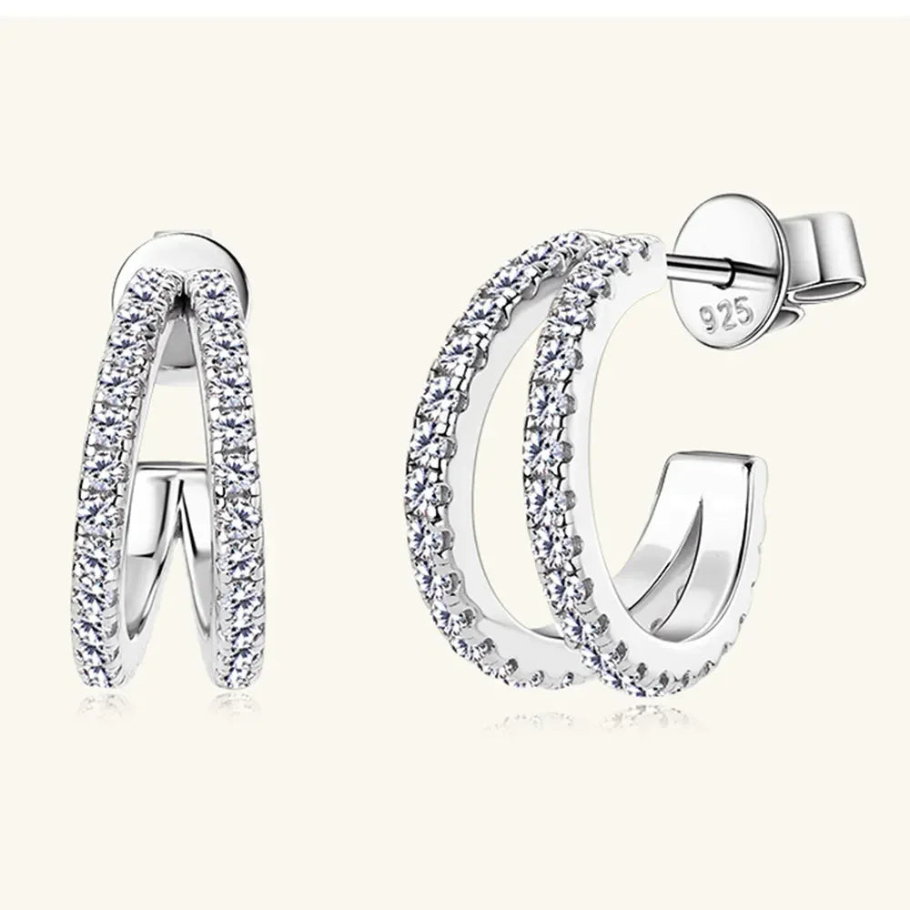 Moissanite Sterling Silver C-Hoop Earrings - Southern Shores Clothing