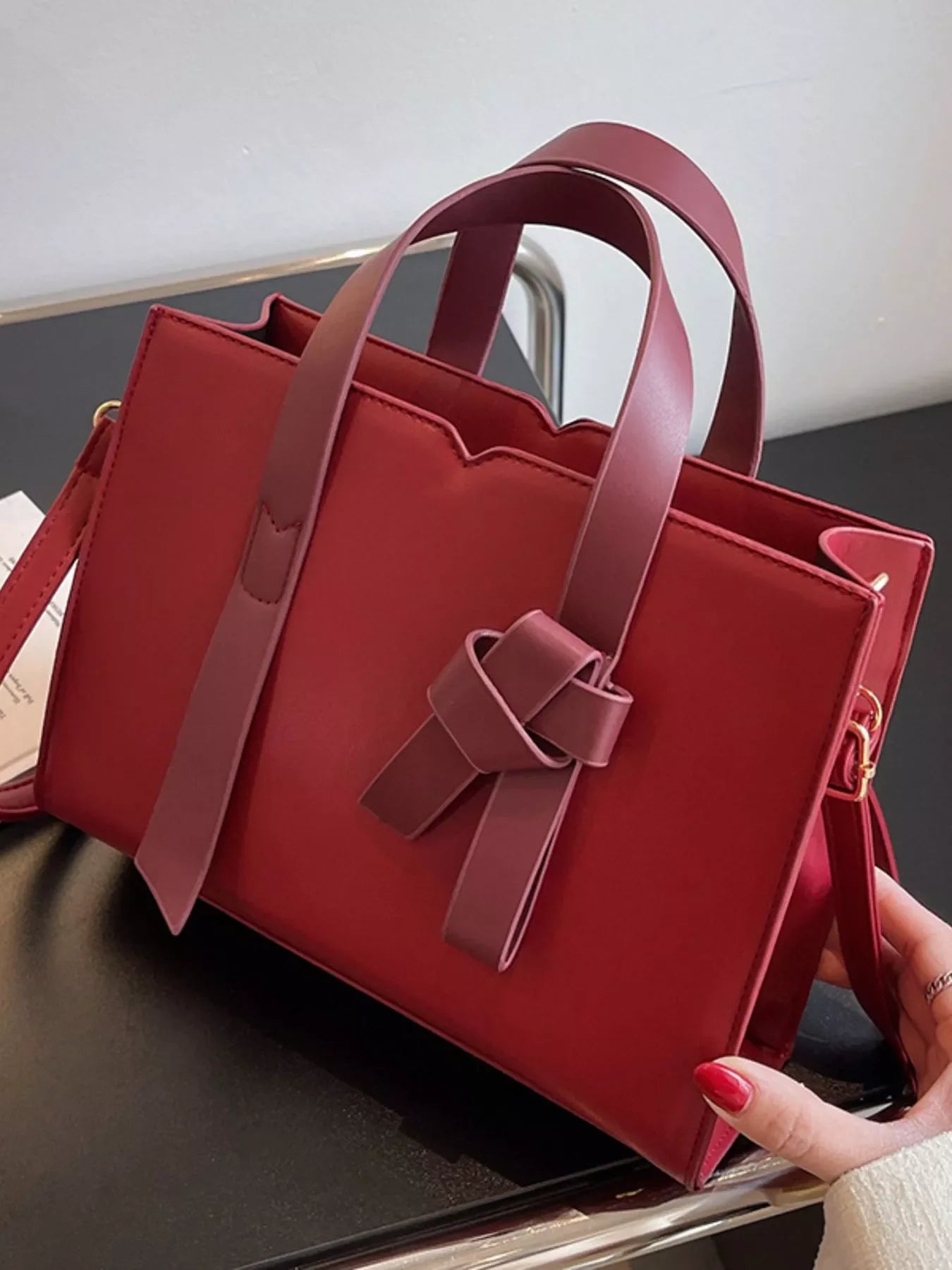 Faux Leather Tote Bag With Top Zip Closure - Southern Shores Clothing