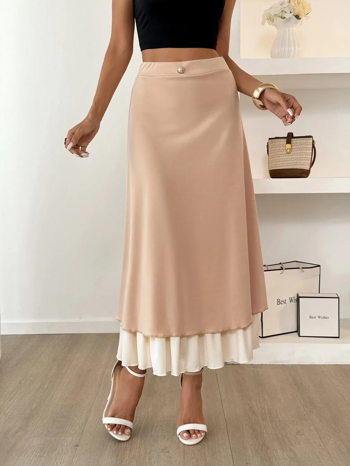 Versatile Layered Midi Skirt With Contrast Hem - Southern Shores Clothing