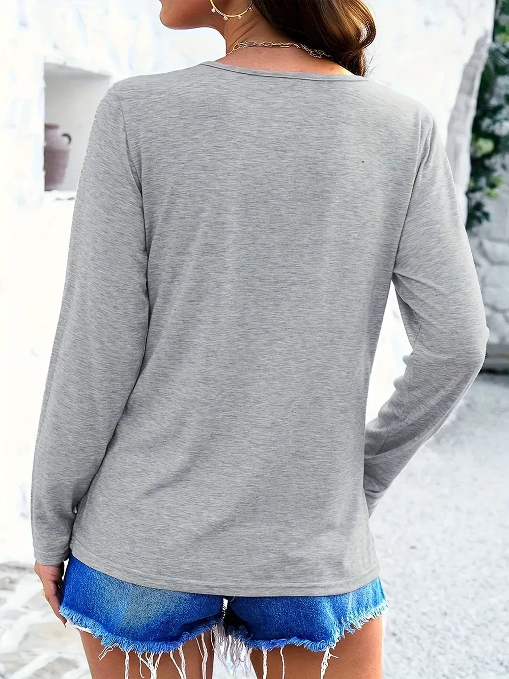 Crisscross V-Neck Long Sleeve T-Shirt - Southern Shores Clothing