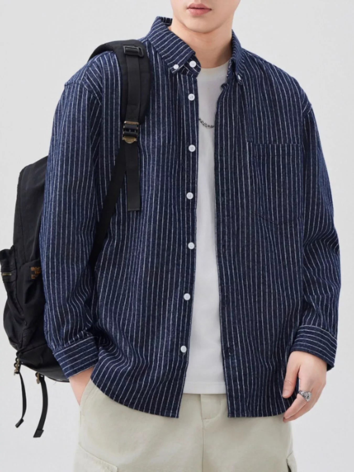 Plus Size Striped Button Up Cotton Shirt - Southern Shores Clothing