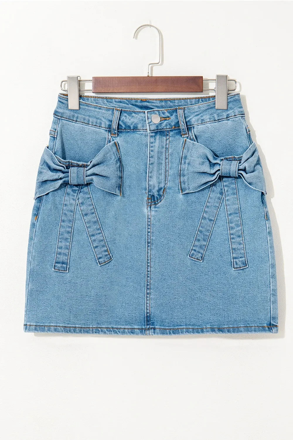 Acid Wash Bowknot Details High Waist Denim Skirt - Southern Shores Clothing