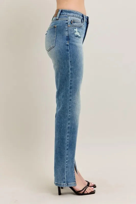 Plus Size High Waist Vintage Wash Straight Jeans Coastal Style