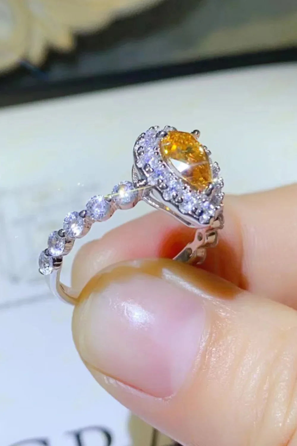 1 Carat Moissanite Contrast Teardrop Ring - Southern Shores Clothing