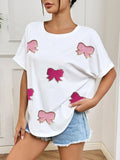 Oversized Bow Round Neck T Shirt With Applique - Southern Shores Clothing