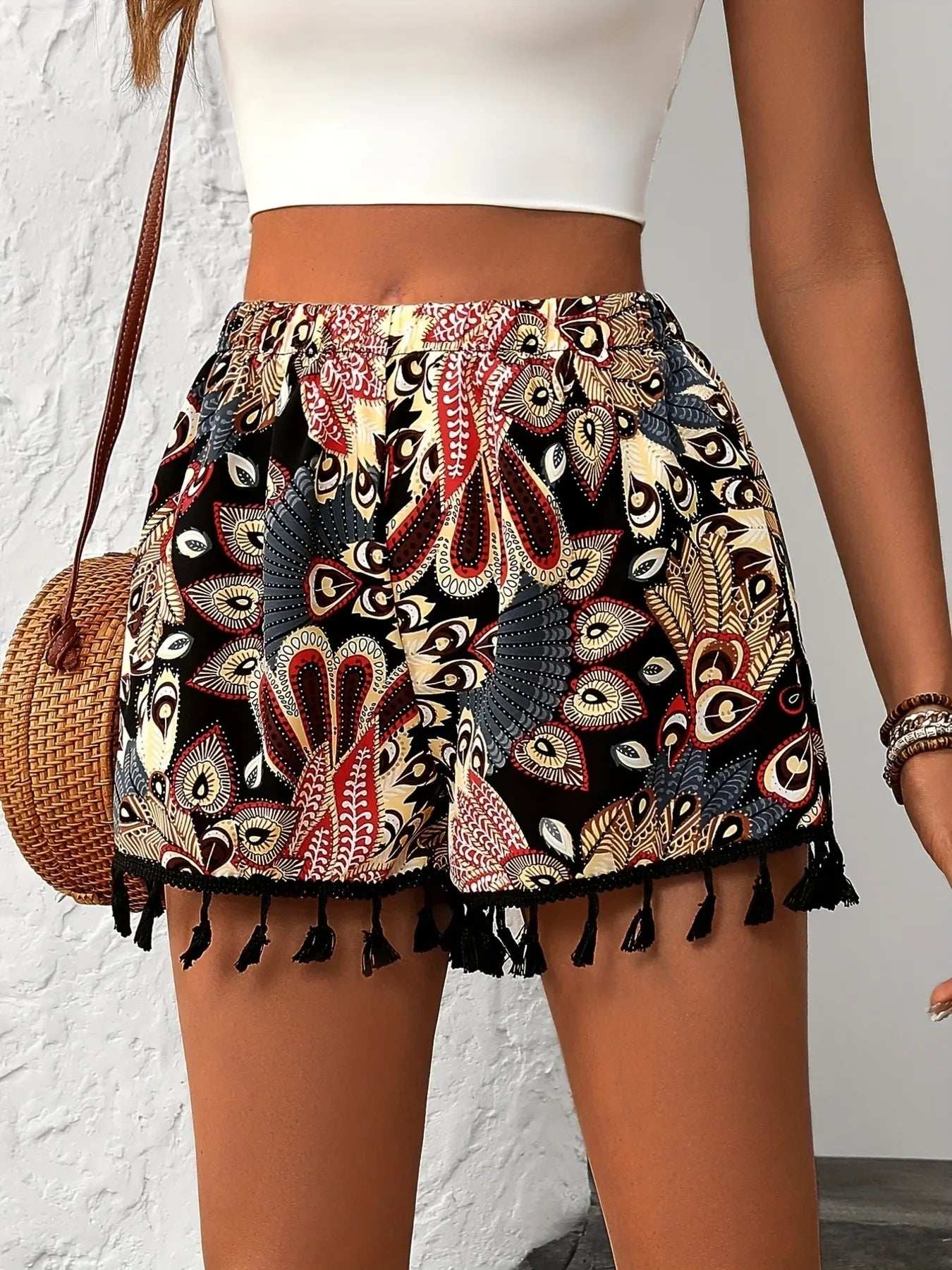 Boho Paisley Print Drawstring Tassel Hem Shorts For Summer - Southern Shores Clothing