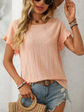 Eyelet Frill Round Neck Short Sleeve Top - Southern Shores Clothing