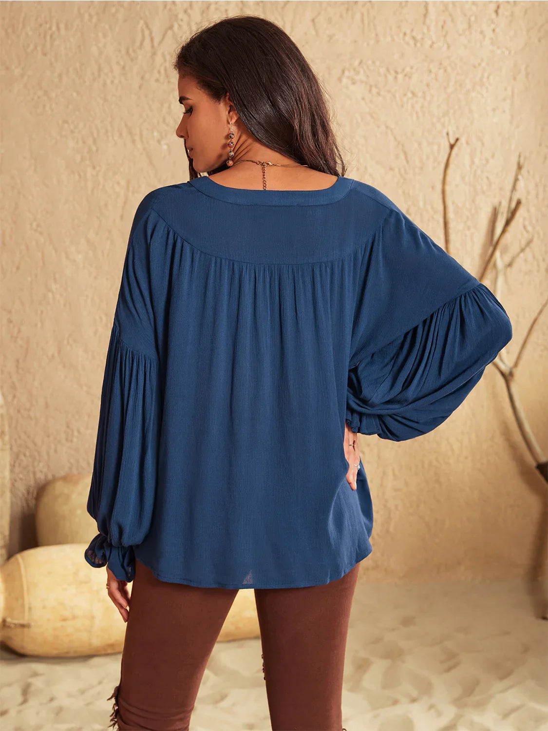 Long Sleeve Tie Neck Blouse Viscose For Versatile Wear - Southern Shores Clothing