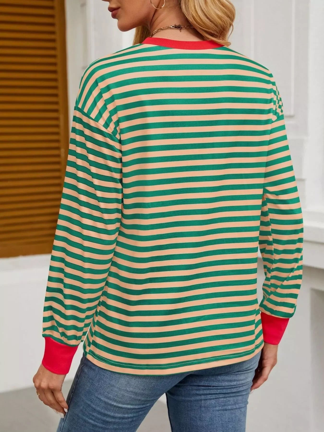 Striped Round Neck Long Sleeve T-Shirt - Southern Shores Clothing