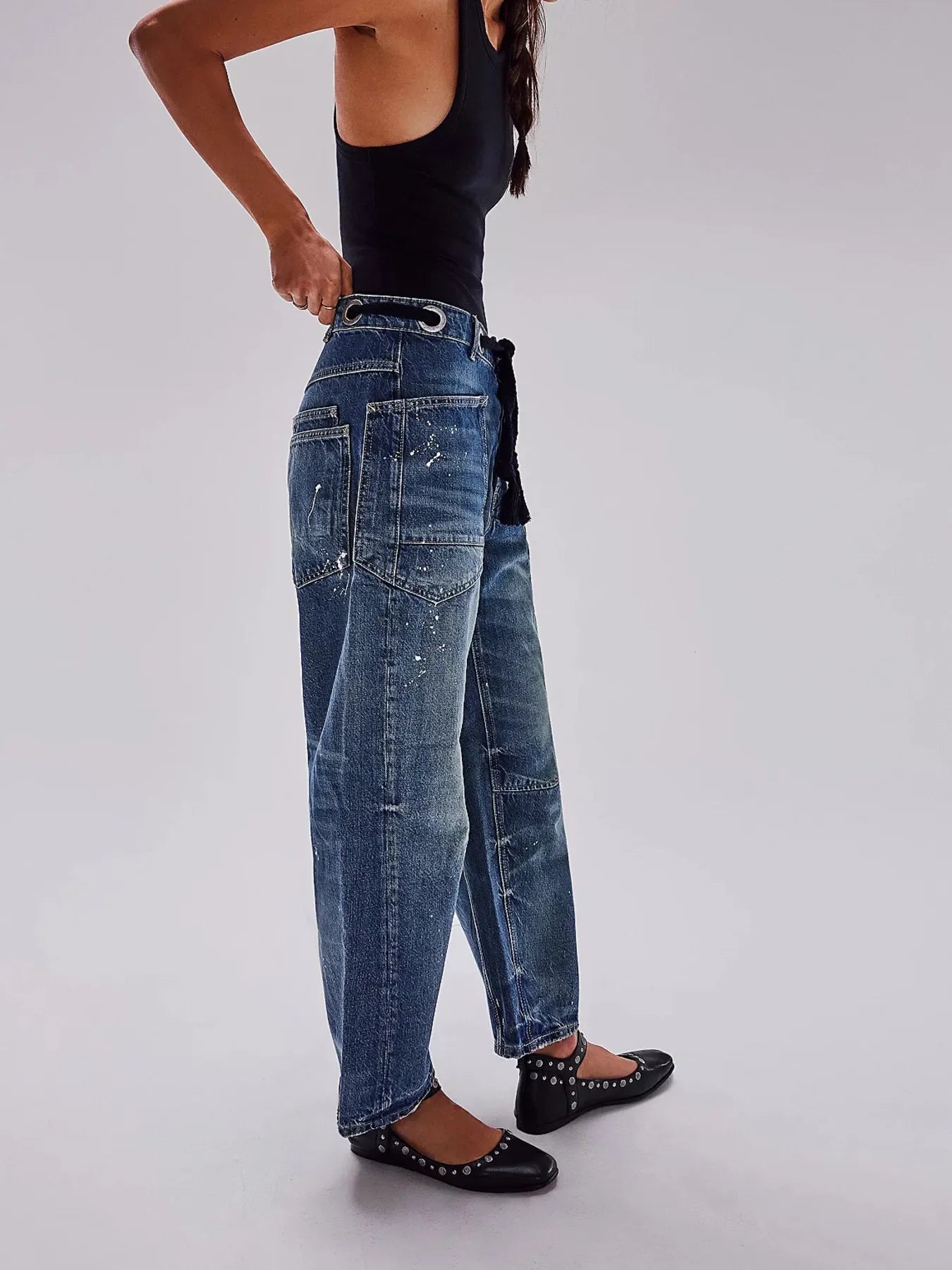 Coastal Washed Wide Leg Jeans With Drawstring - Southern Shores Clothing