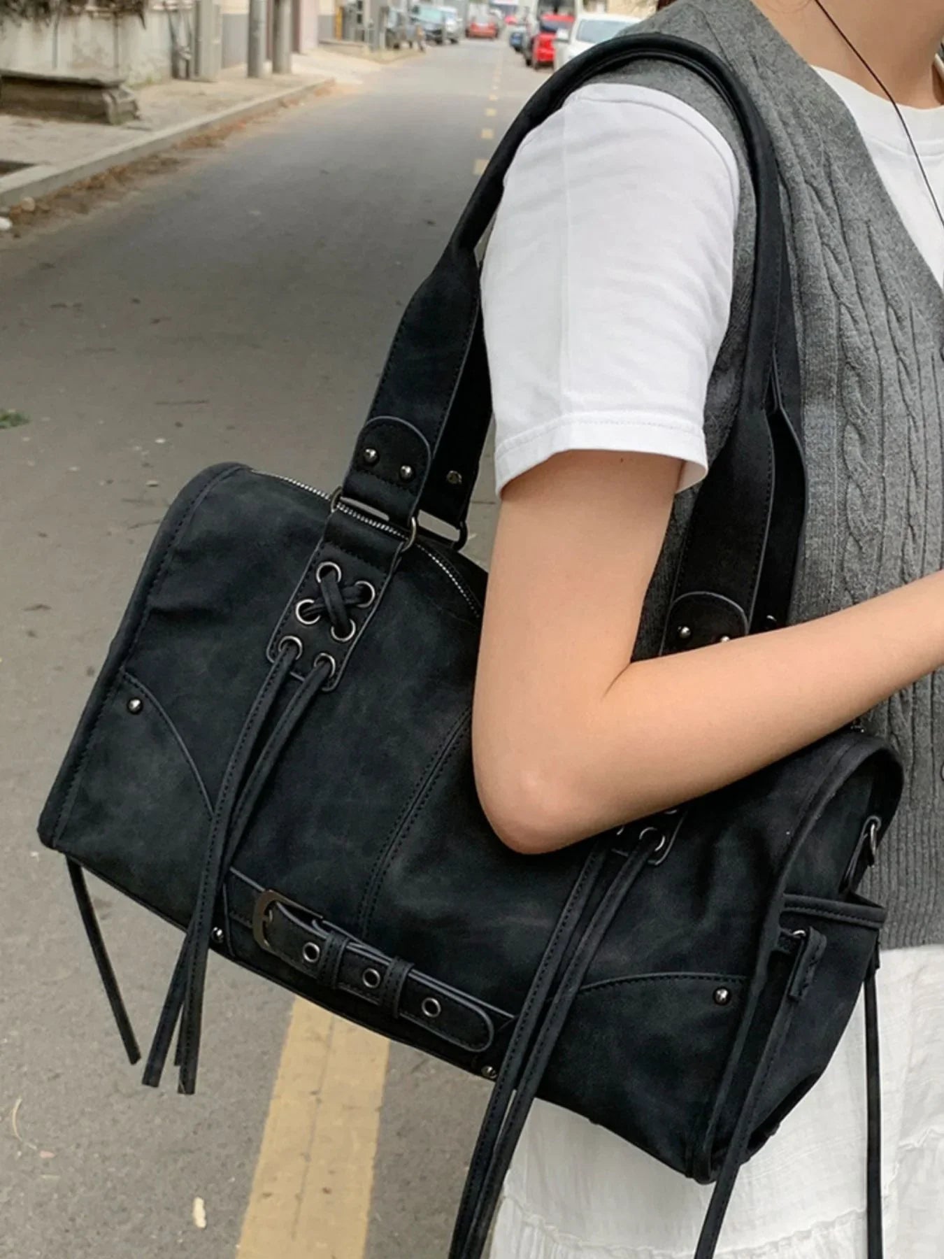 Lace-Up Shoulder Bag With Classic Design - Southern Shores Clothing