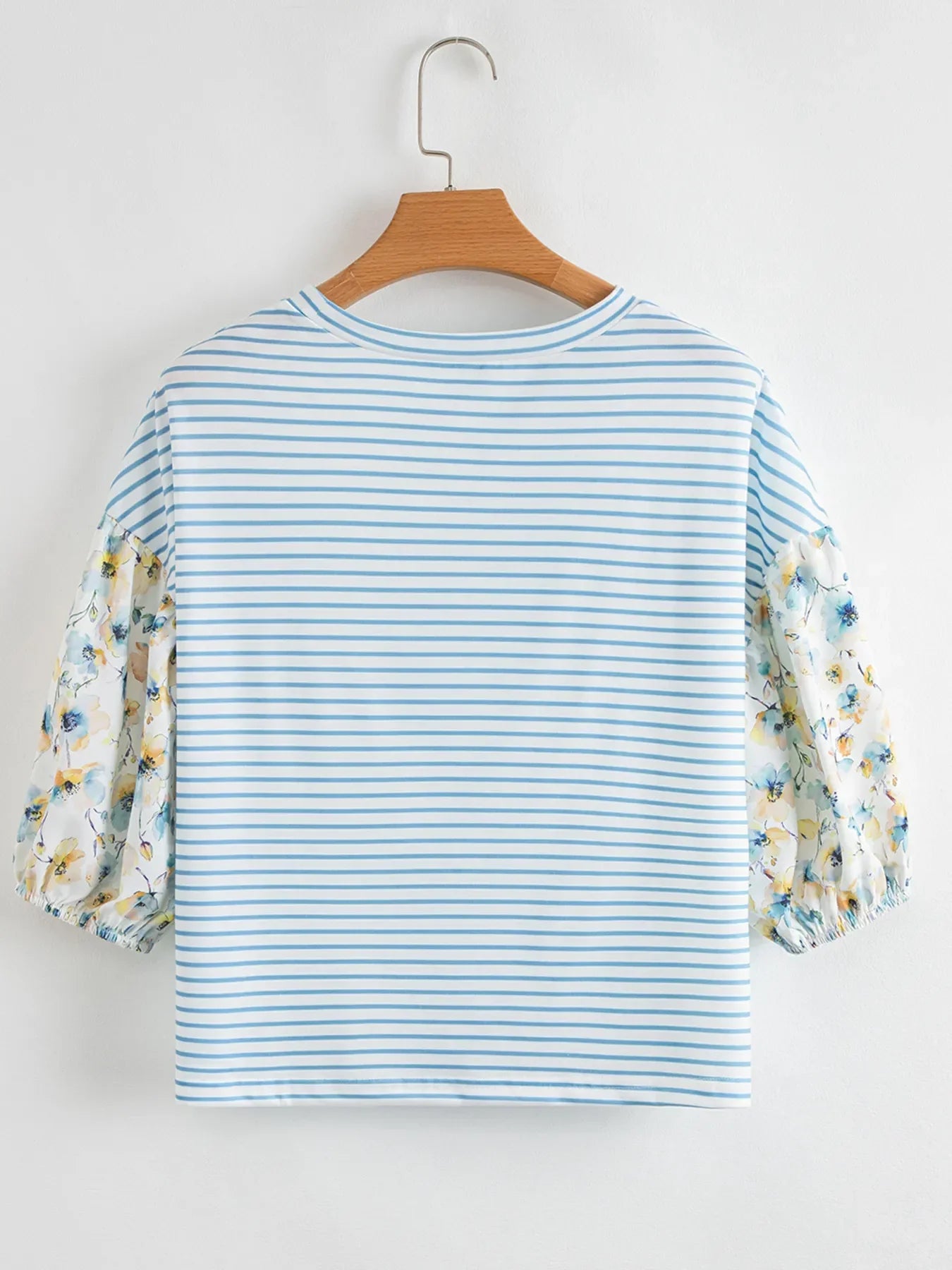 Striped Floral Sleeve Stretch Polyester Blouse Casual Wear - Southern Shores Clothing