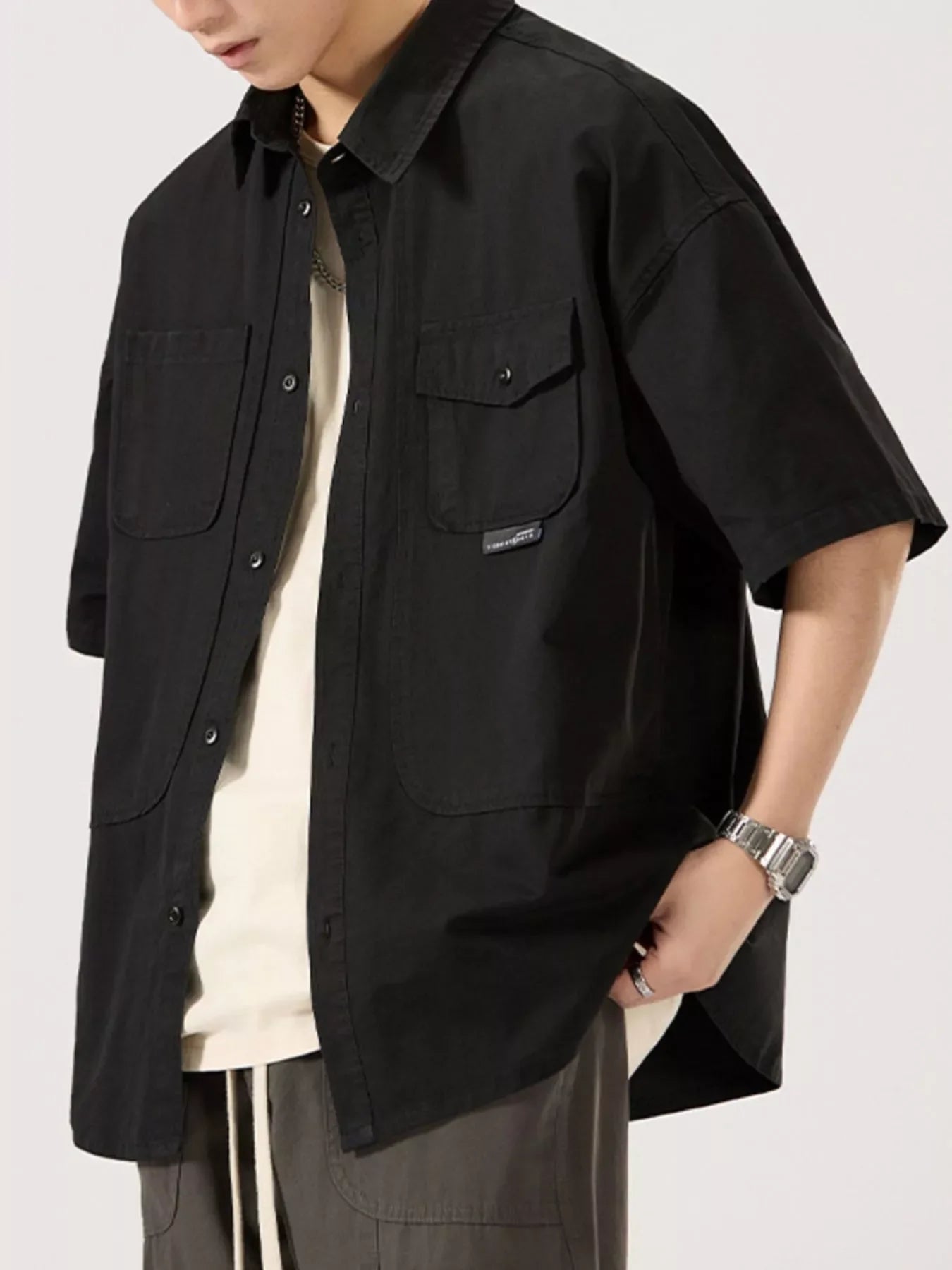 Plus Size Button Up Half Sleeve Cotton Shirt With Pocket - Southern Shores Clothing