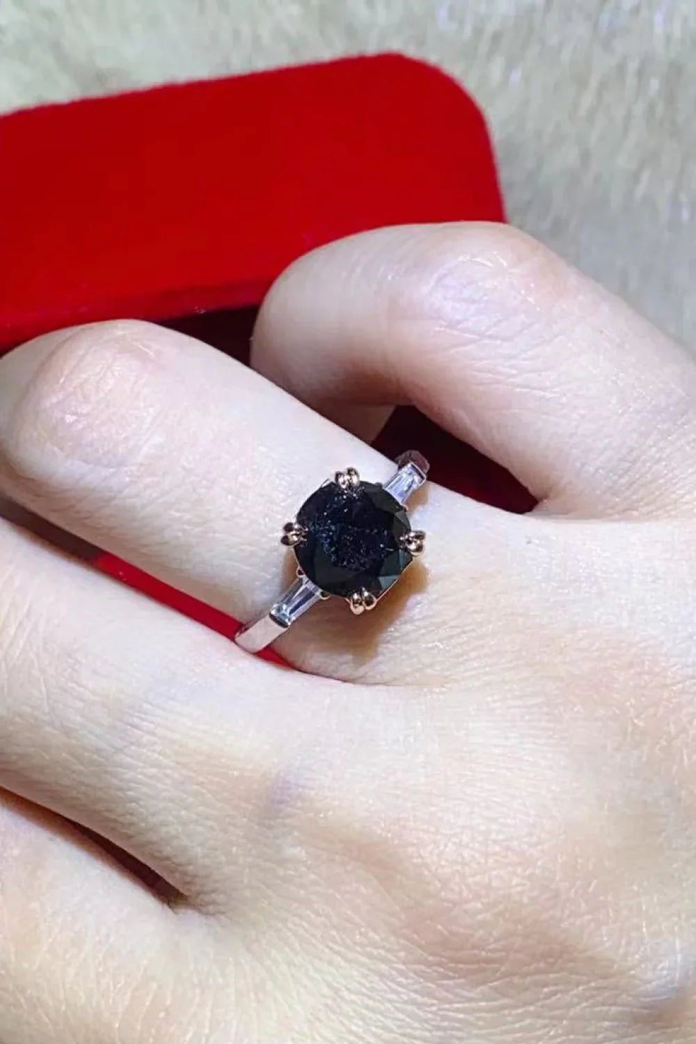 2 Carat Moissanite Black Ring Platinum Plated Over Silver - Southern Shores Clothing