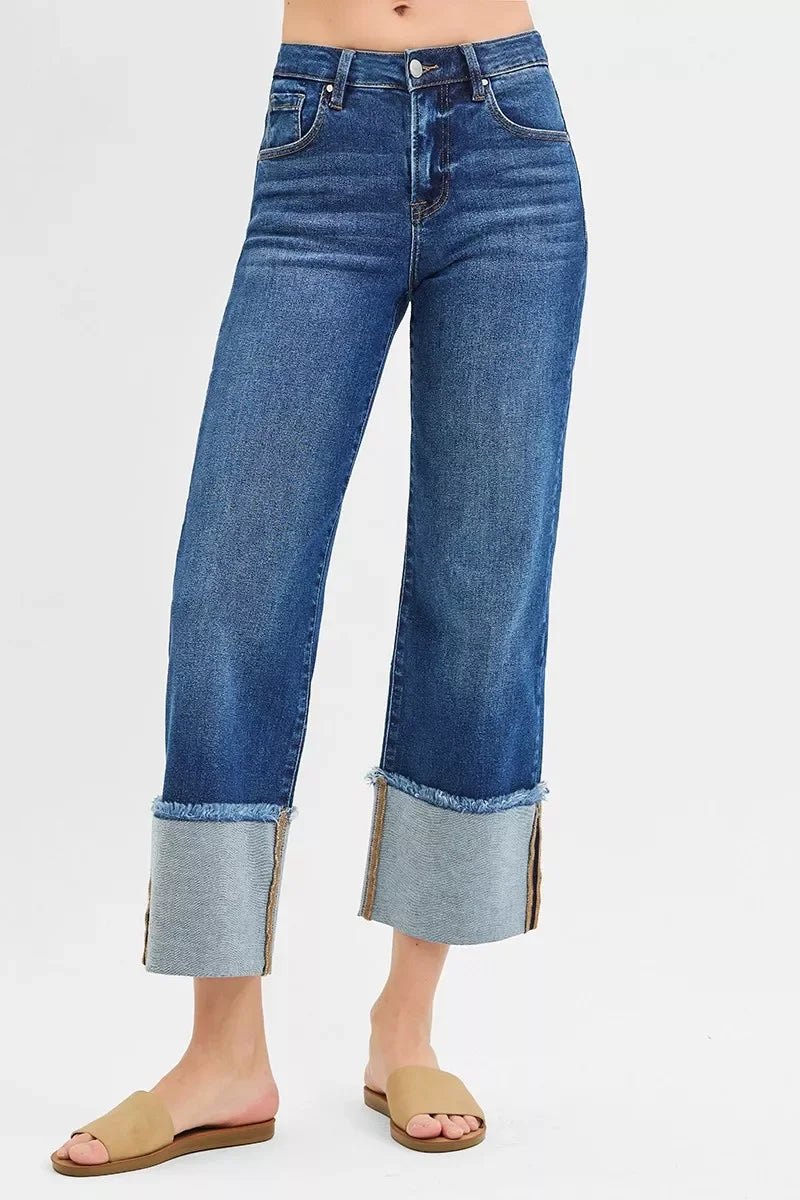 Plus Size Mid Rise Crop Wide Cuff Jeans Relaxed Fit - Southern Shores Clothing