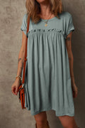 Frilled Gathered Seam Round Neck T Shirt Dress With Stretch - Southern Shores Clothing
