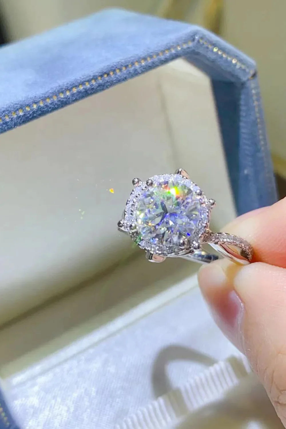 2 Carat Moissanite Sterling Silver Ring With Zircon Halo - Southern Shores Clothing
