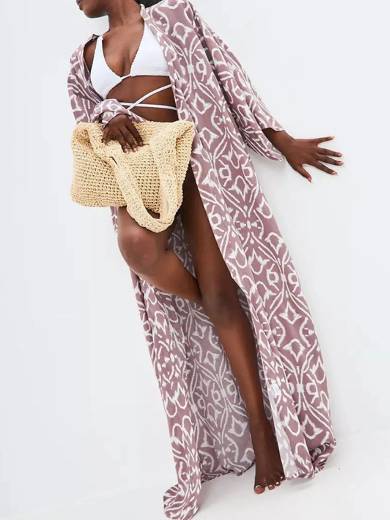 Geometric Print Surplice Swimwear Cover Up Dress One Size - Southern Shores Clothing