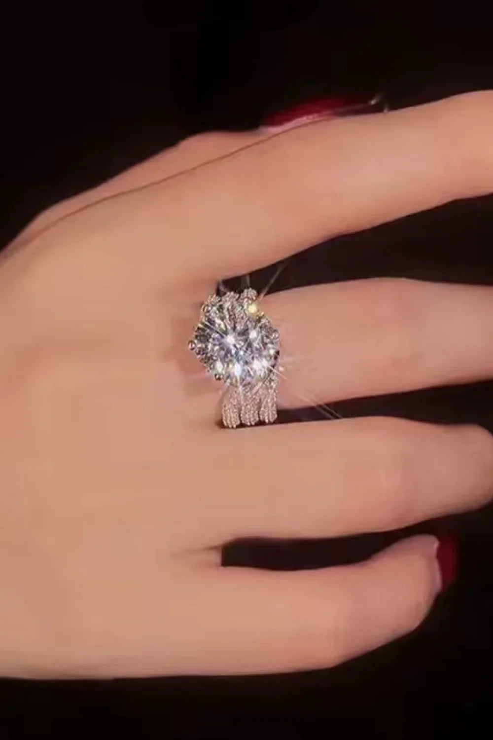 Moissanite Three-Layer Ring in Platinum-Plated Silver - Southern Shores Clothing