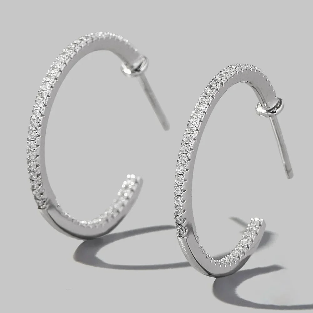 Sterling Silver Zircon C Hoop Earrings Coastal - Southern Shores Clothing