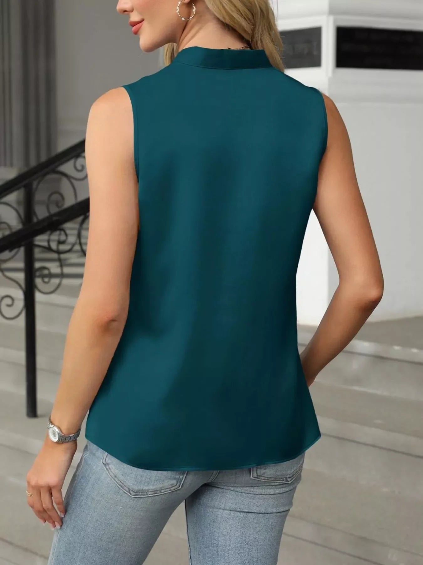 Satin V-Neck Tank Top With Front Button Closure For Layering - Southern Shores Clothing