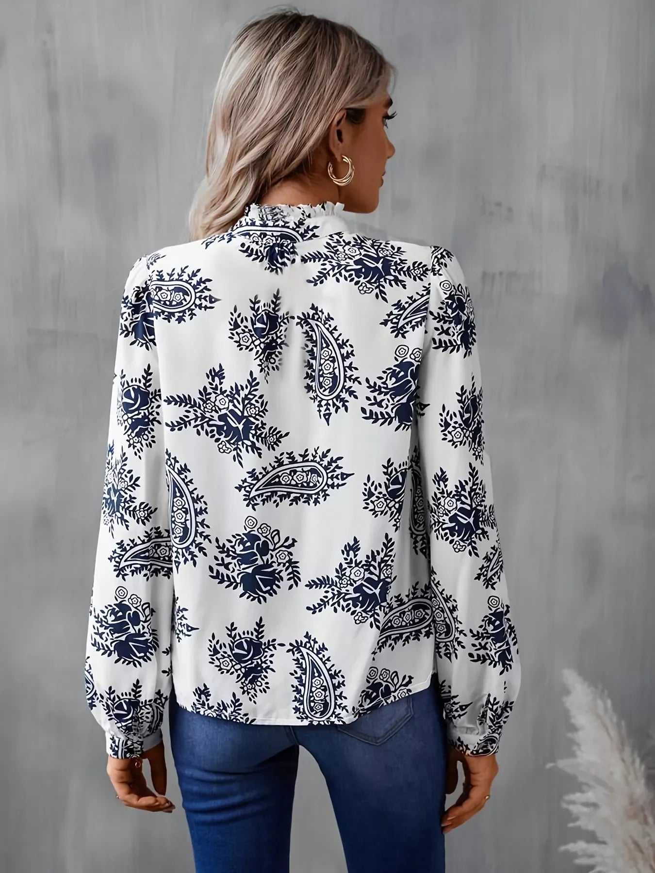 Paisley Print Button Up Shirt With Frill Collar Long Sleeves - Southern Shores Clothing