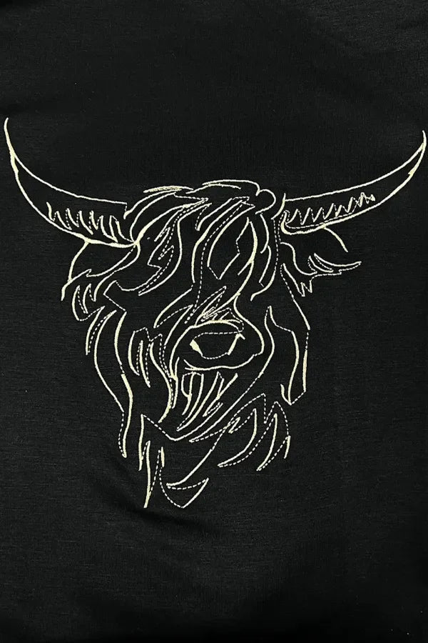 Bull Head Embroidered Round Neck Tee With Stretch - Southern Shores Clothing