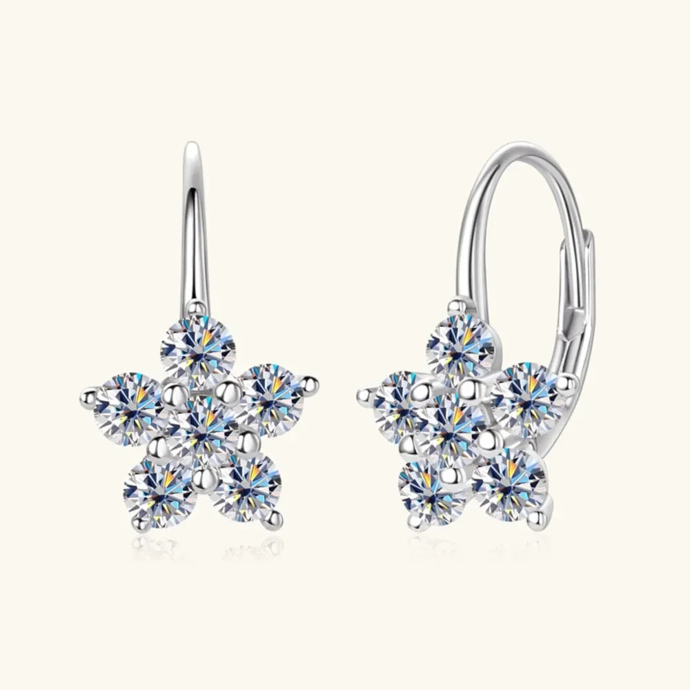1.2 Ct Sterling Silver Moissanite Flower Huggie Earrings - Southern Shores Clothing