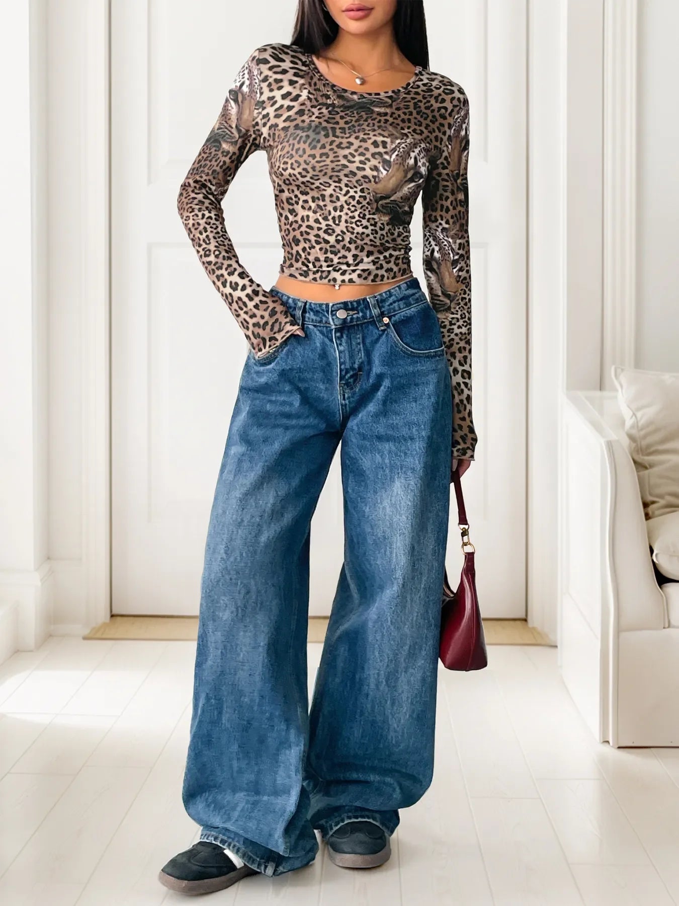 Leopard Print Long Sleeve Fitted T Shirt - Southern Shores Clothing