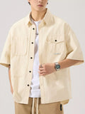 Plus Size Button Up Half Sleeve Cotton Shirt With Pocket - Southern Shores Clothing