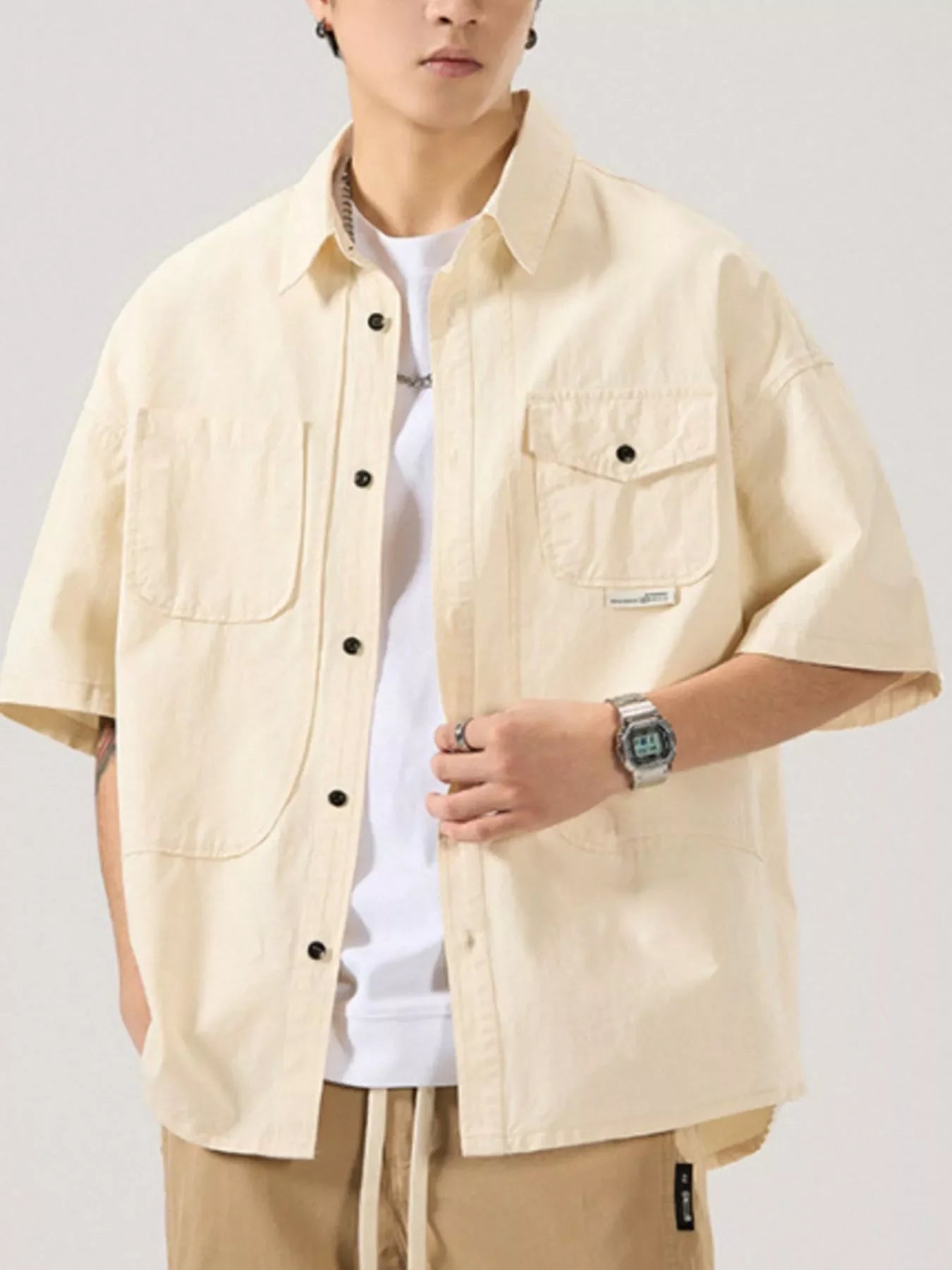 Plus Size Button Up Half Sleeve Cotton Shirt With Pocket - Southern Shores Clothing