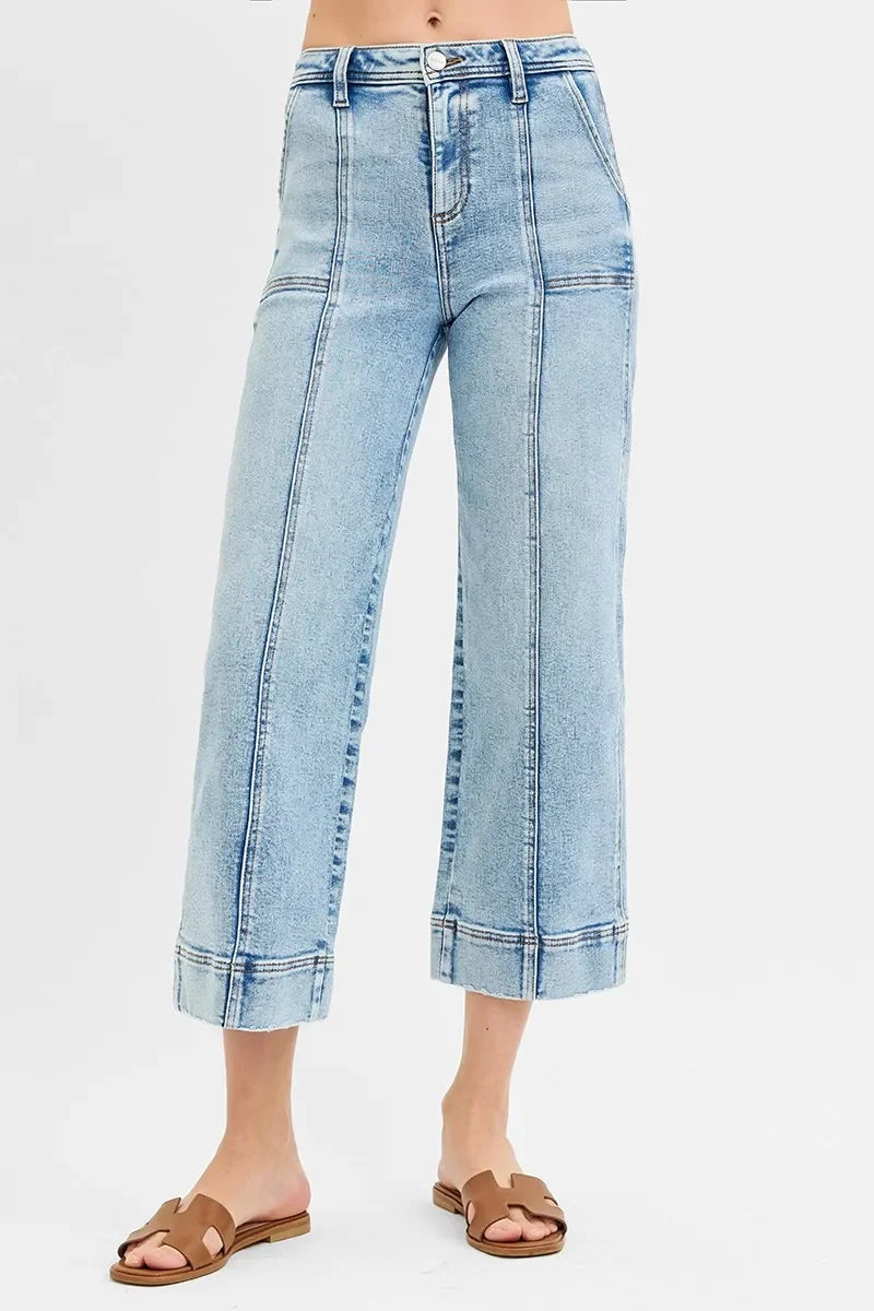 High Rise Cropped Wide Leg Denim Jeans Plus Size - Southern Shores Clothing