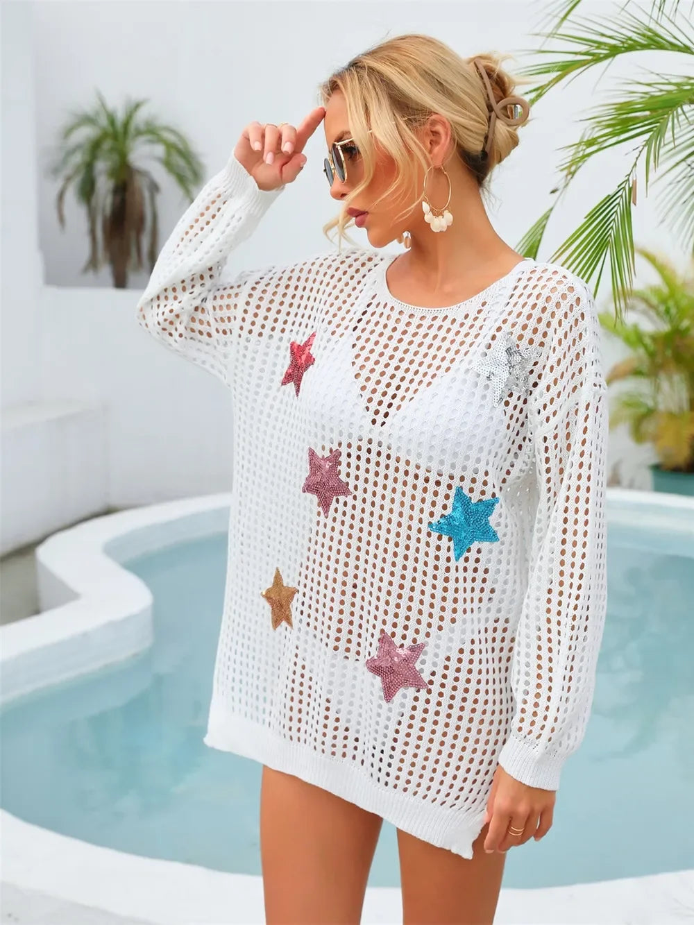 Angel Wings Sequin Star Long Sleeve Cover Up - Southern Shores Clothing