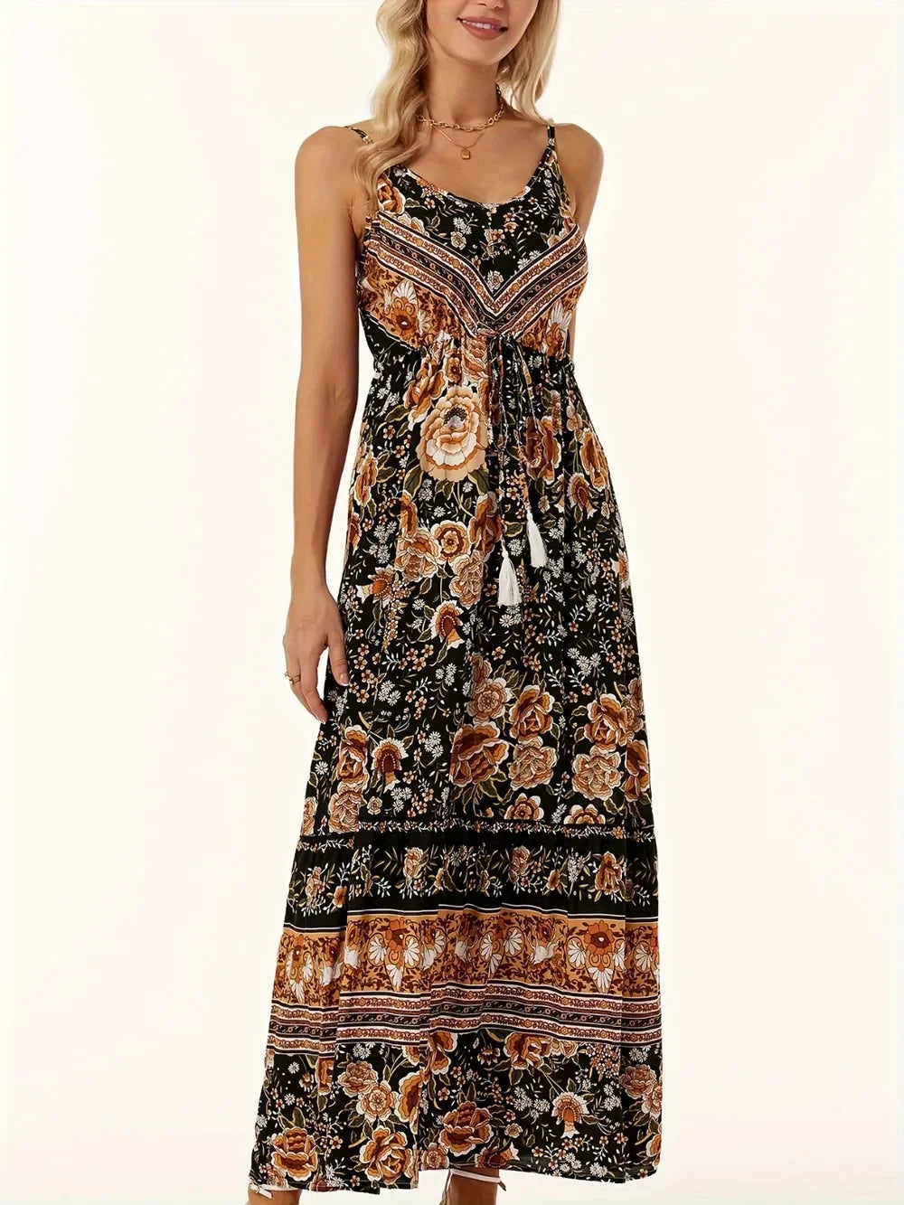 Printed Scoop Neck Midi Cami Dress Lightweight For Summer - Southern Shores Clothing