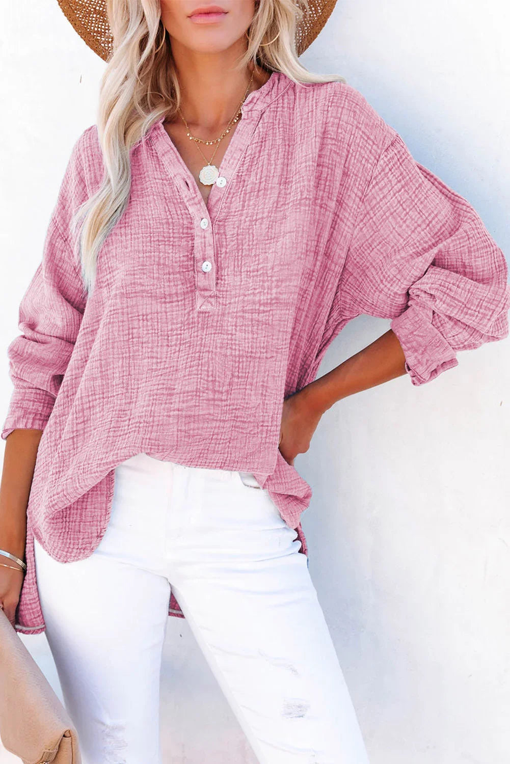 Timeless Southern Shores Clothing Buttoned Long Sleeve 100% Cotton Blouse with Versatile Style - Southern Shores Clothing