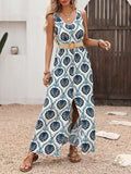 Printed Belted Slit Sleeveless Maxi Dress - Southern Shores Clothing