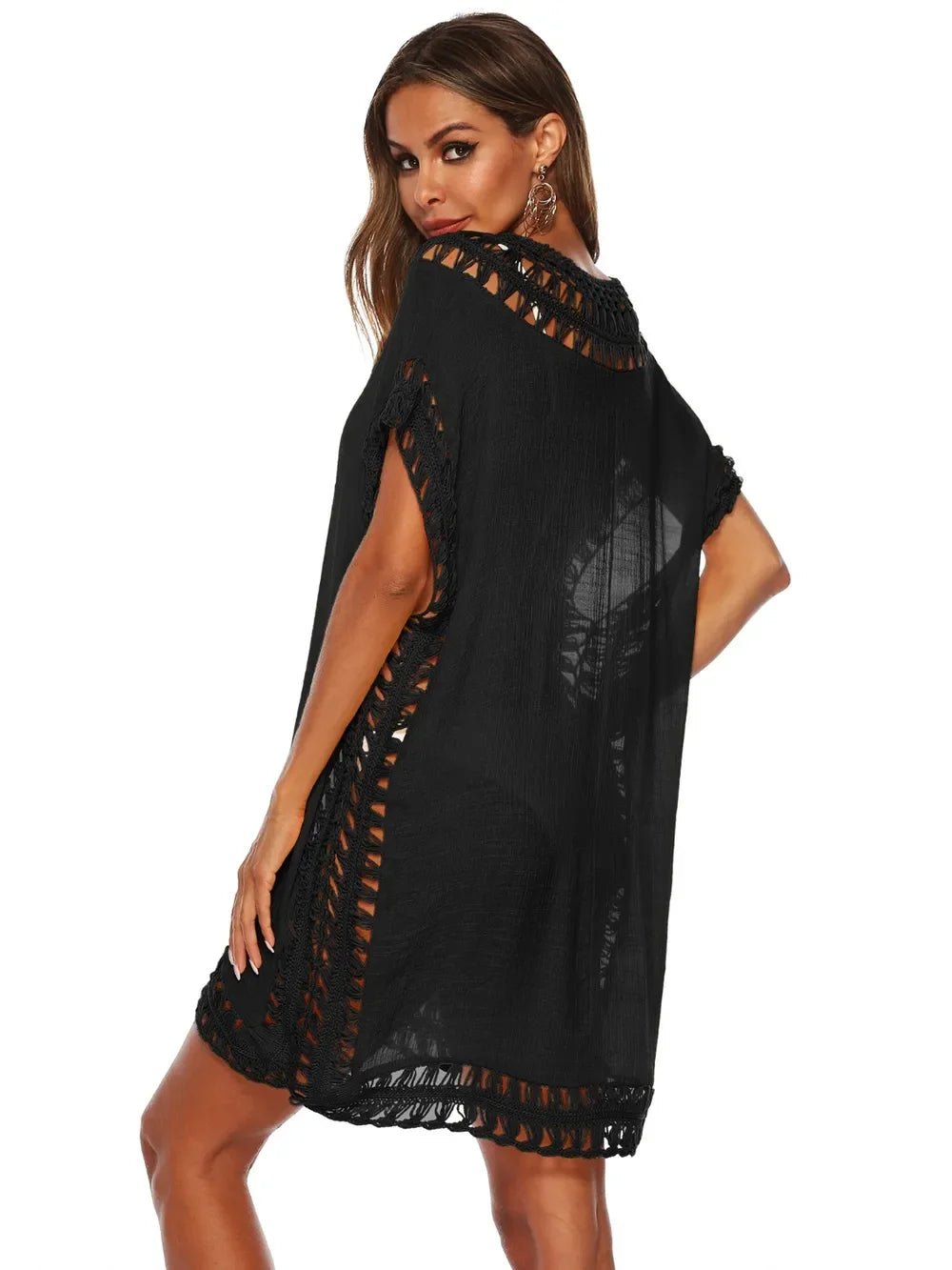 Cutout V-Neck Short Sleeve Cover-Up One Size - Southern Shores Clothing