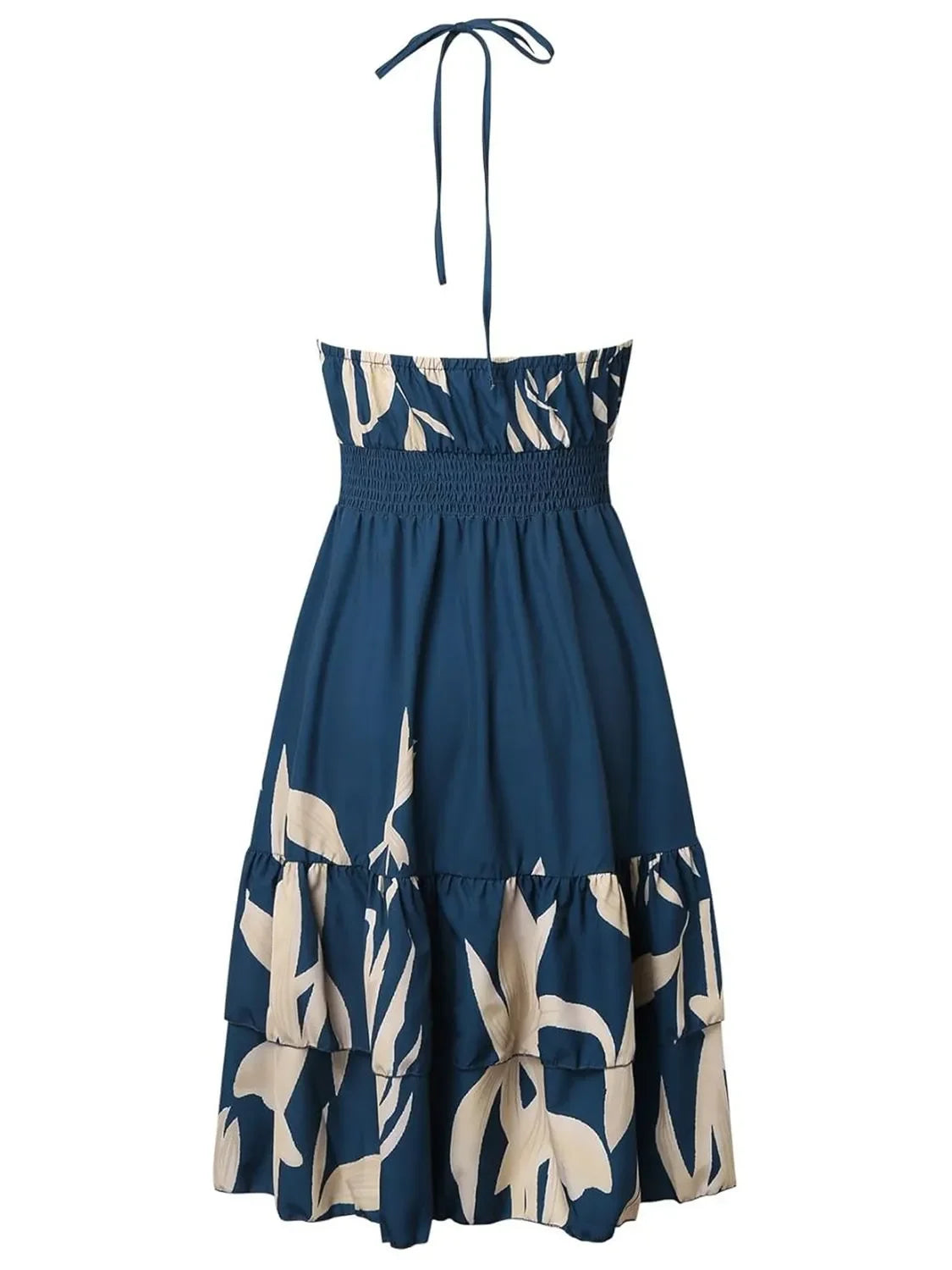 Ruffled Smocked Paisley Print Halter Neck Mini Dress Boho - Southern Shores Clothing