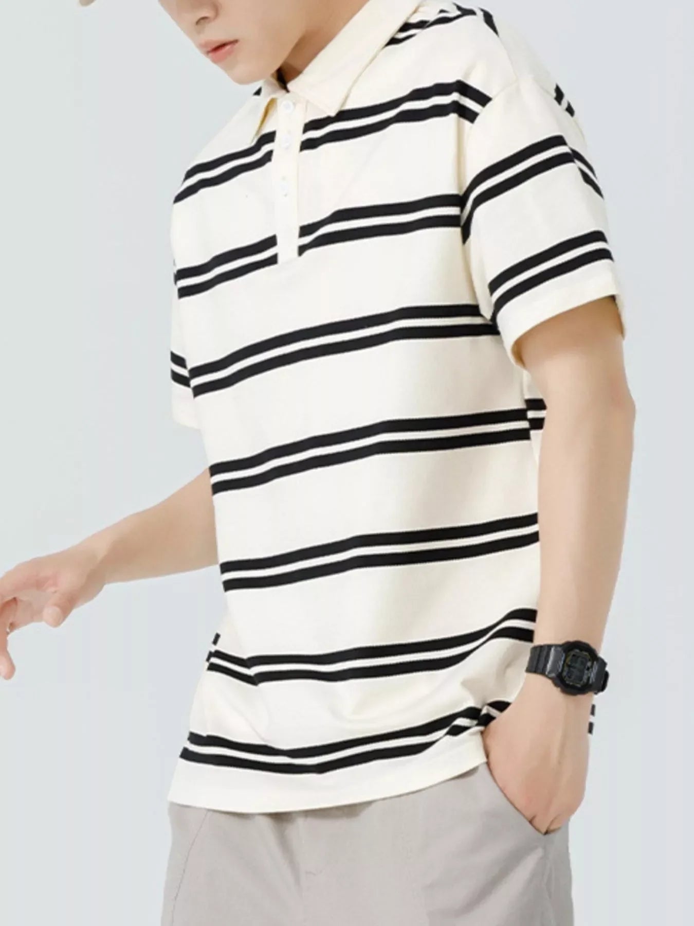Plus Size Striped Short Sleeve Button Polo - Southern Shores Clothing