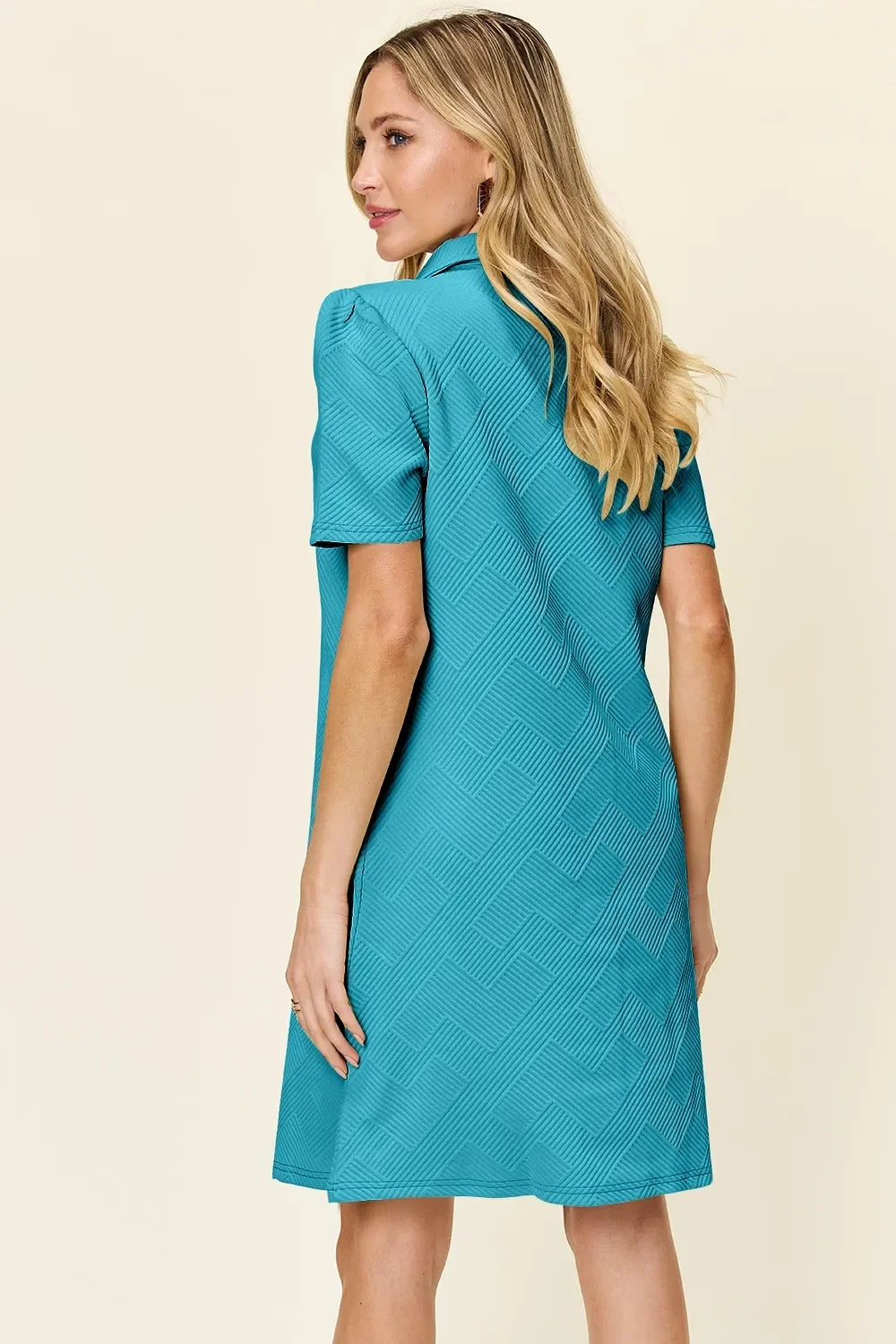 Textured Collared Neck Short Sleeve Dress - Southern Shores Clothing