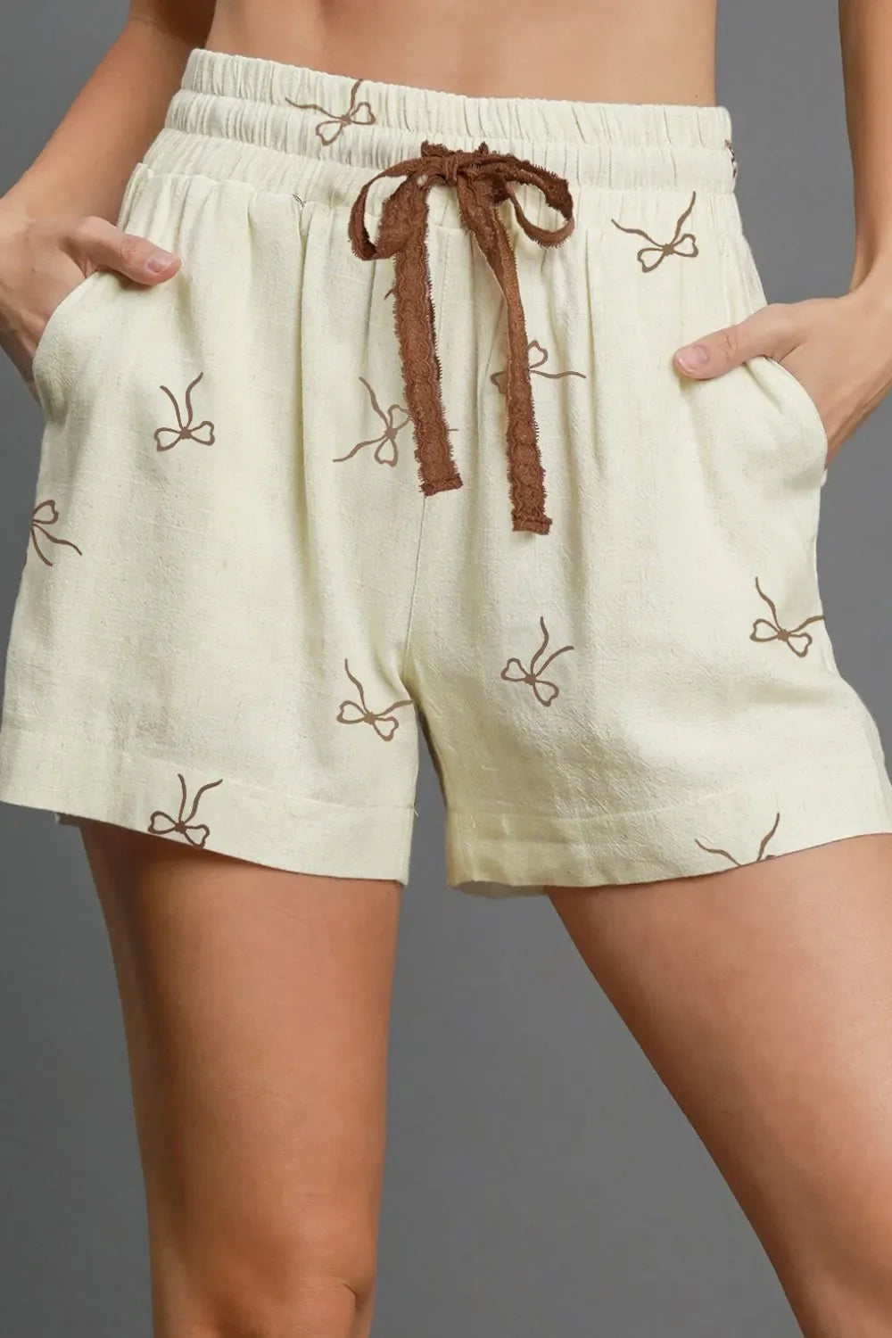 Relaxed Bow Print Lace Drawstring Casual Shorts Lightweight - Southern Shores Clothing