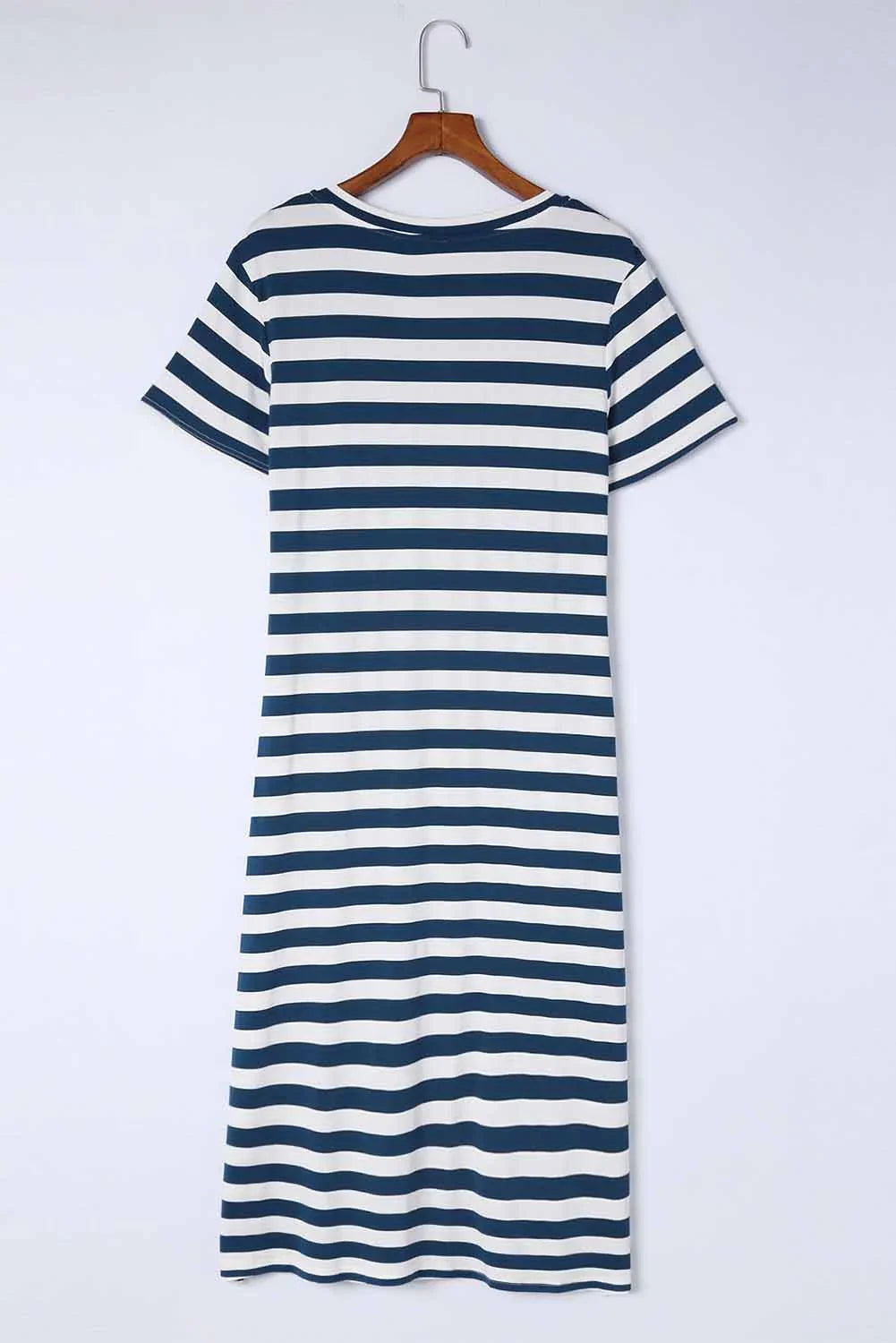 Striped V-Neck Short Sleeve Side Slit Dress - Southern Shores Clothing