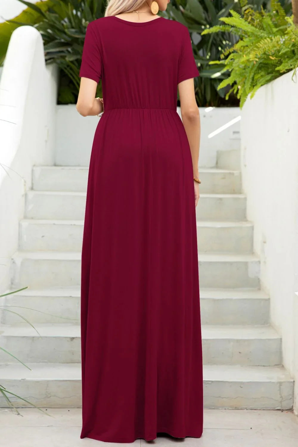 Round Neck Maxi Tee Dress with Pockets - Southern Shores Clothing