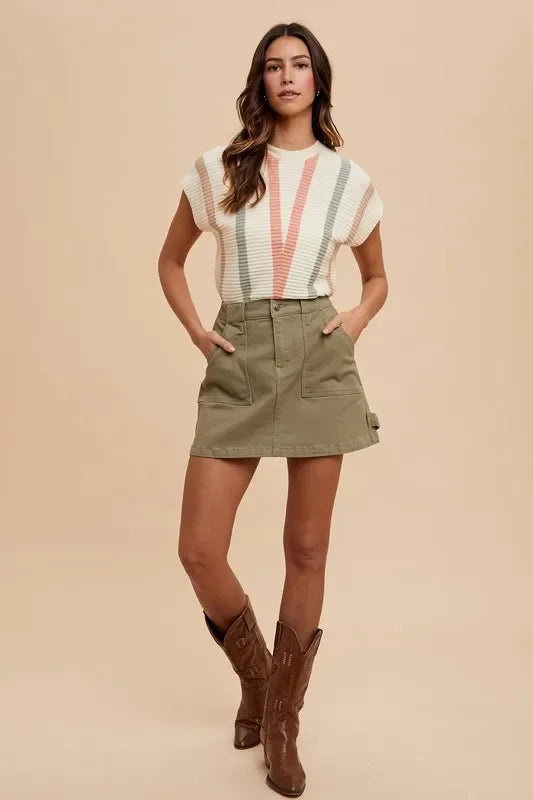 Nautical Cargo Denim Mini Skirt With Stretch - Southern Shores Clothing