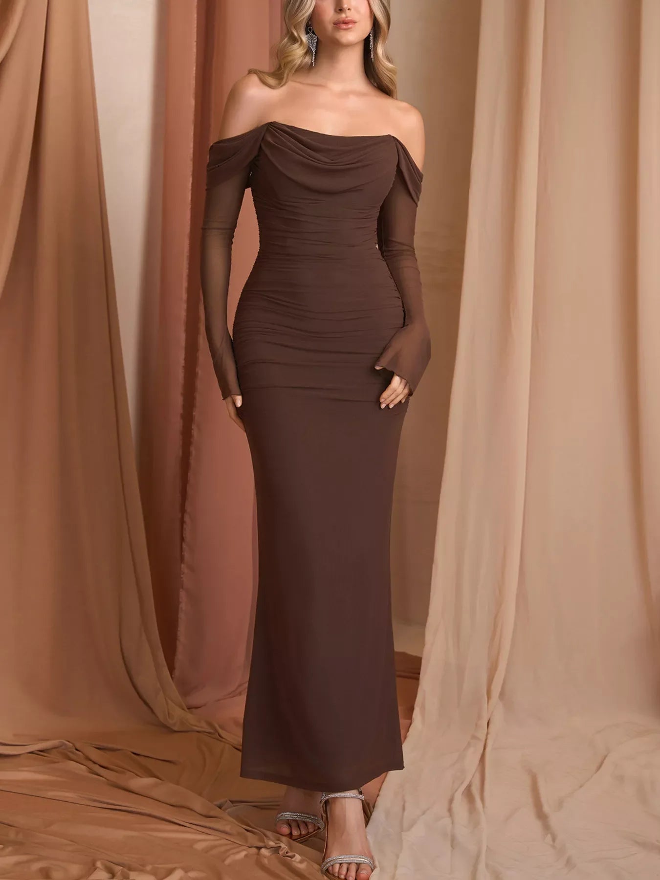 Off-Shoulder Ruched Mermaid Maxi Dress Formal - Southern Shores Clothing