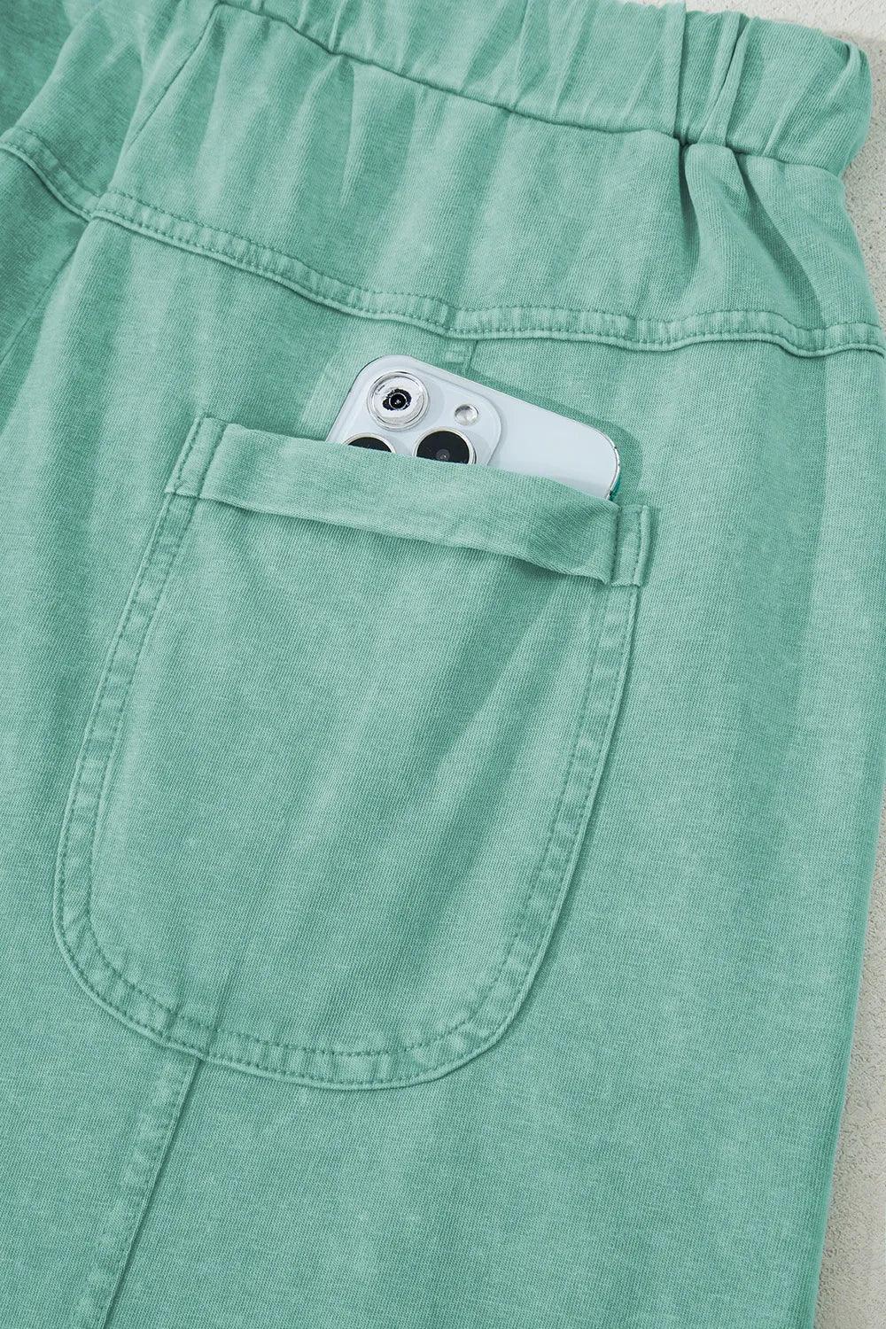 Mineral Wash High Waist Wide Leg Cotton Cargo Pants - Southern Shores Clothing
